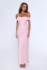 The Sophisticate Off Shoulder Maxi Dress Pink