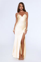Silken Evenings Satin Maxi Dress Yellow