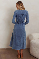 Aspen Love Front Pocket Midi Dress Denim Blue