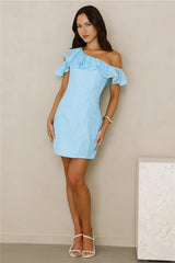 Charmed Light Off Shoulder Mini Dress Blue