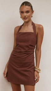 Kayden Mini Halter Dress - Chocolate
