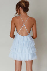 Auguste Tiered Frill Mini Dress Sky Blue