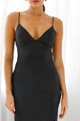 Downtown Cami Strap Front Split Midi Dress Black