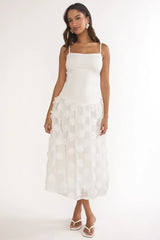 Adley Embellished Drop Waist Midi Dress White