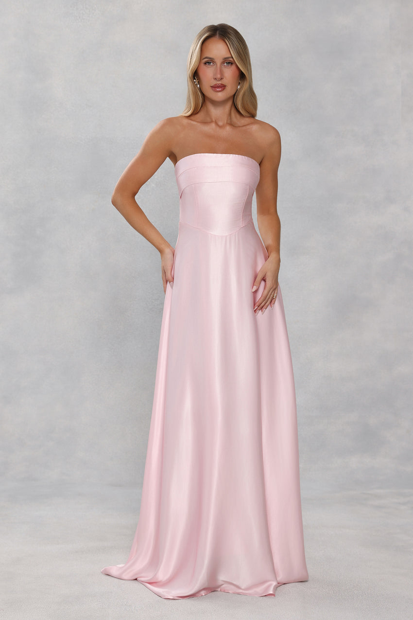 The Serina Strapless Satin Maxi Dress Light Pink – BLUSHMOLLY