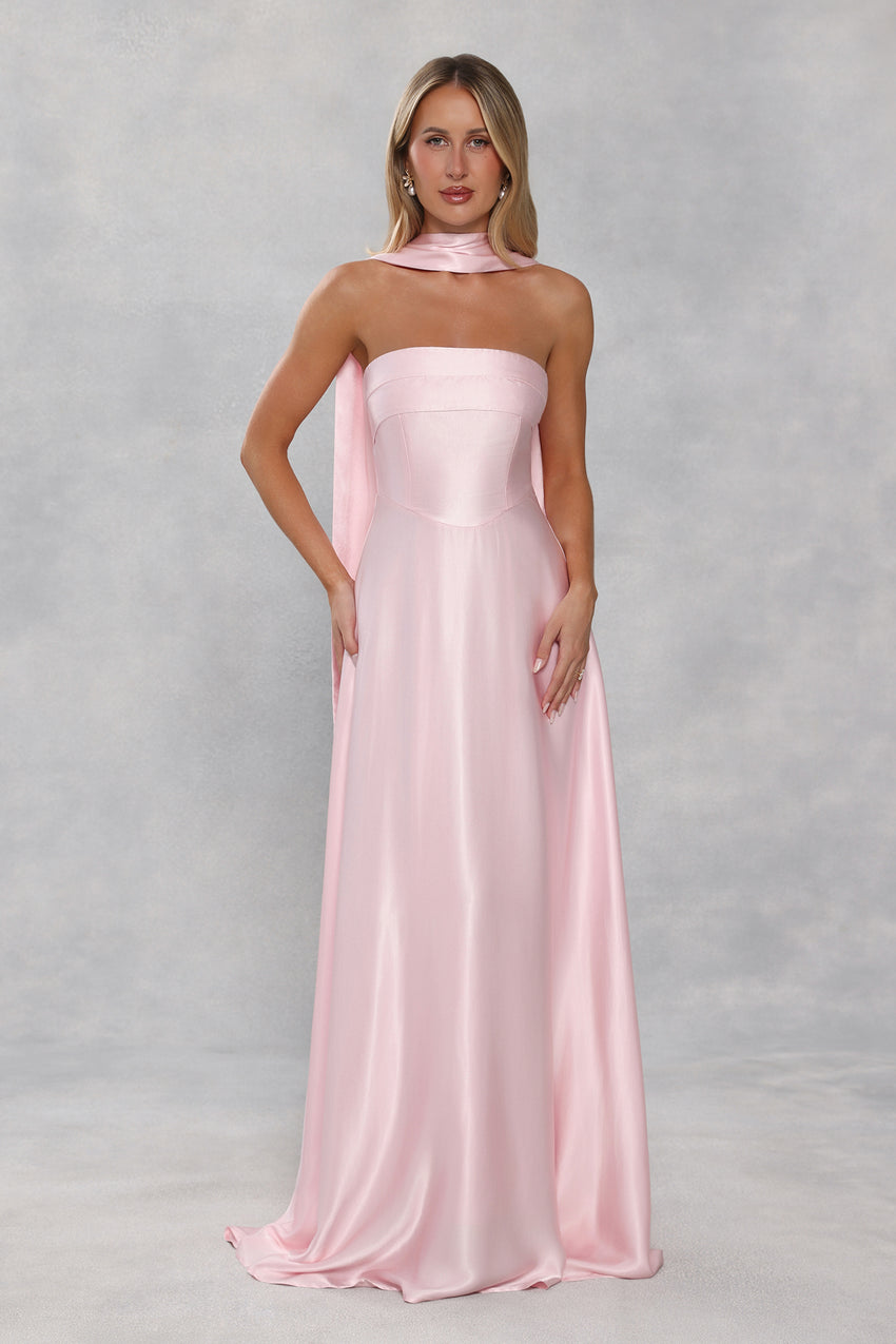 The Serina Strapless Satin Maxi Dress Light Pink – BLUSHMOLLY