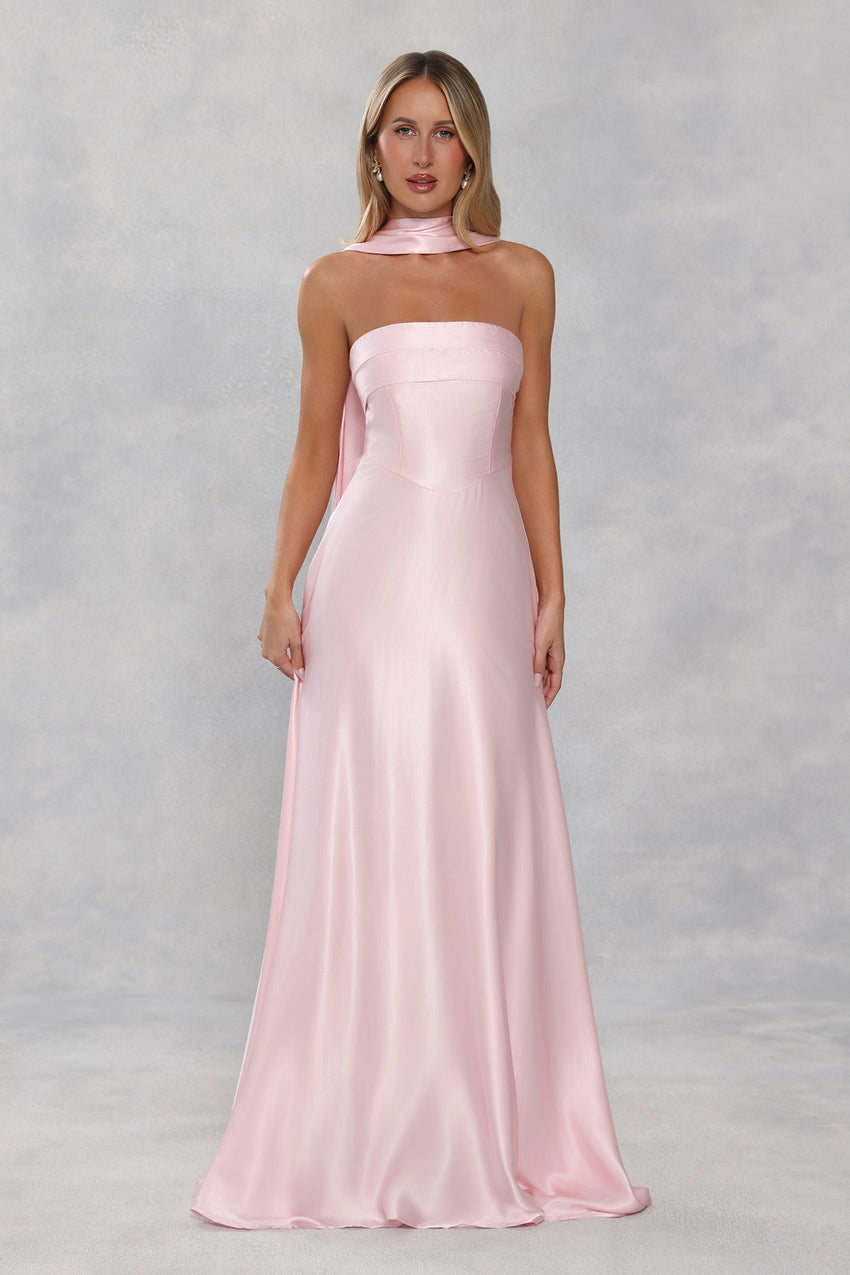The Serina Strapless Satin Maxi Dress Light Pink – BLUSHMOLLY