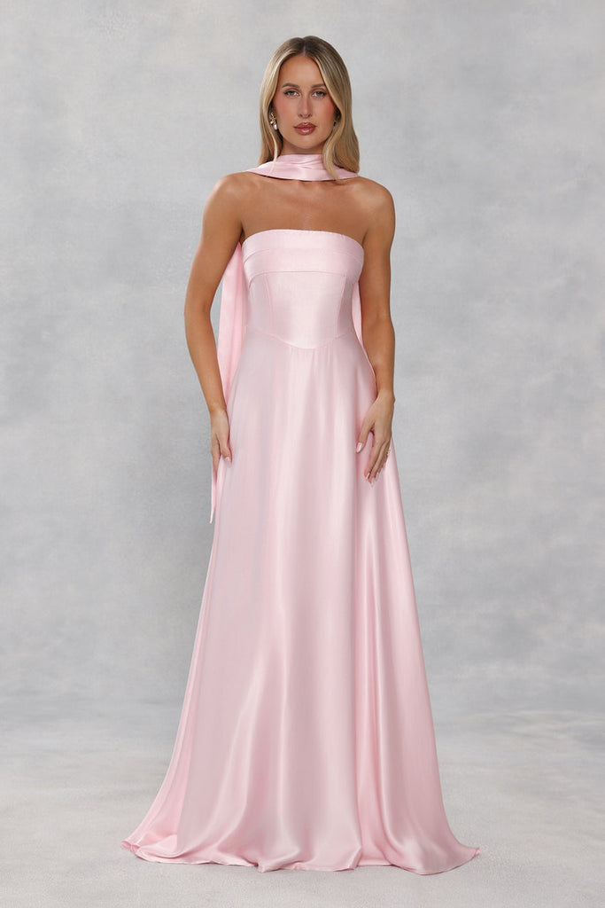 The Serina Strapless Satin Maxi Dress Light Pink – BLUSHMOLLY