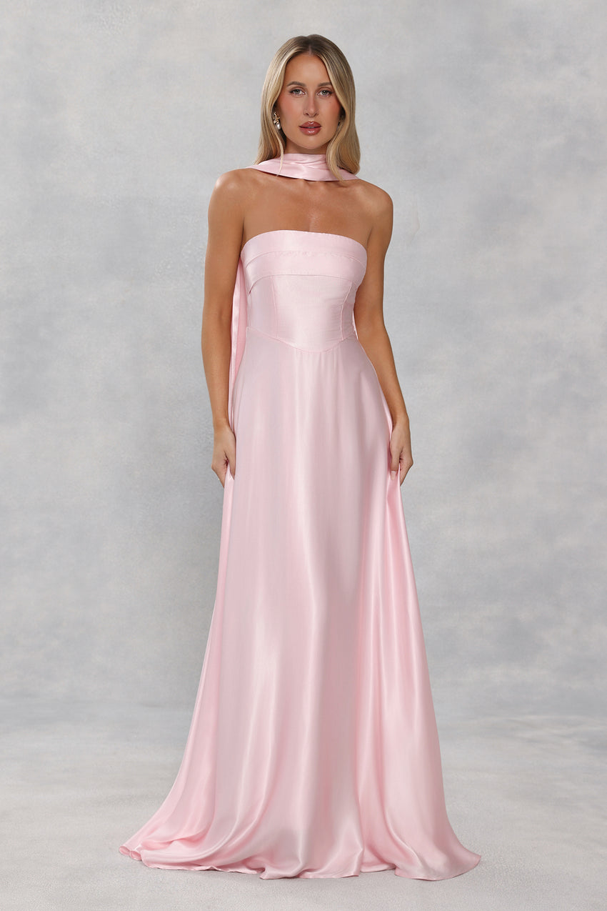 The Serina Strapless Satin Maxi Dress Light Pink – BLUSHMOLLY