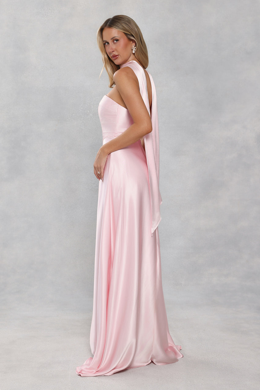 The Serina Strapless Satin Maxi Dress Light Pink – BLUSHMOLLY