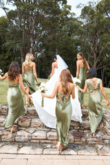 HELLO MOLLY The Adeline Halter Satin Maxi Dress Olive