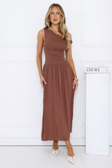 Coastal Daydream Off Shoulder Midi Dress Brown