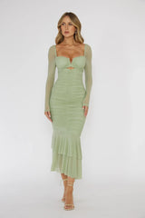 Nadia Long Sleeve Fishtail Midi Dress Mint