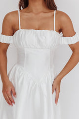 Heavens Above Off-Shoulder Basque Waist Midi Dress Ivory